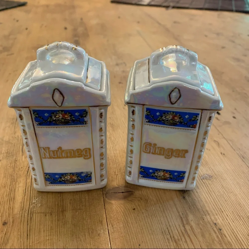 Lusterware Spice Jars Mepoco Germany Ginger Nutmeg VTG